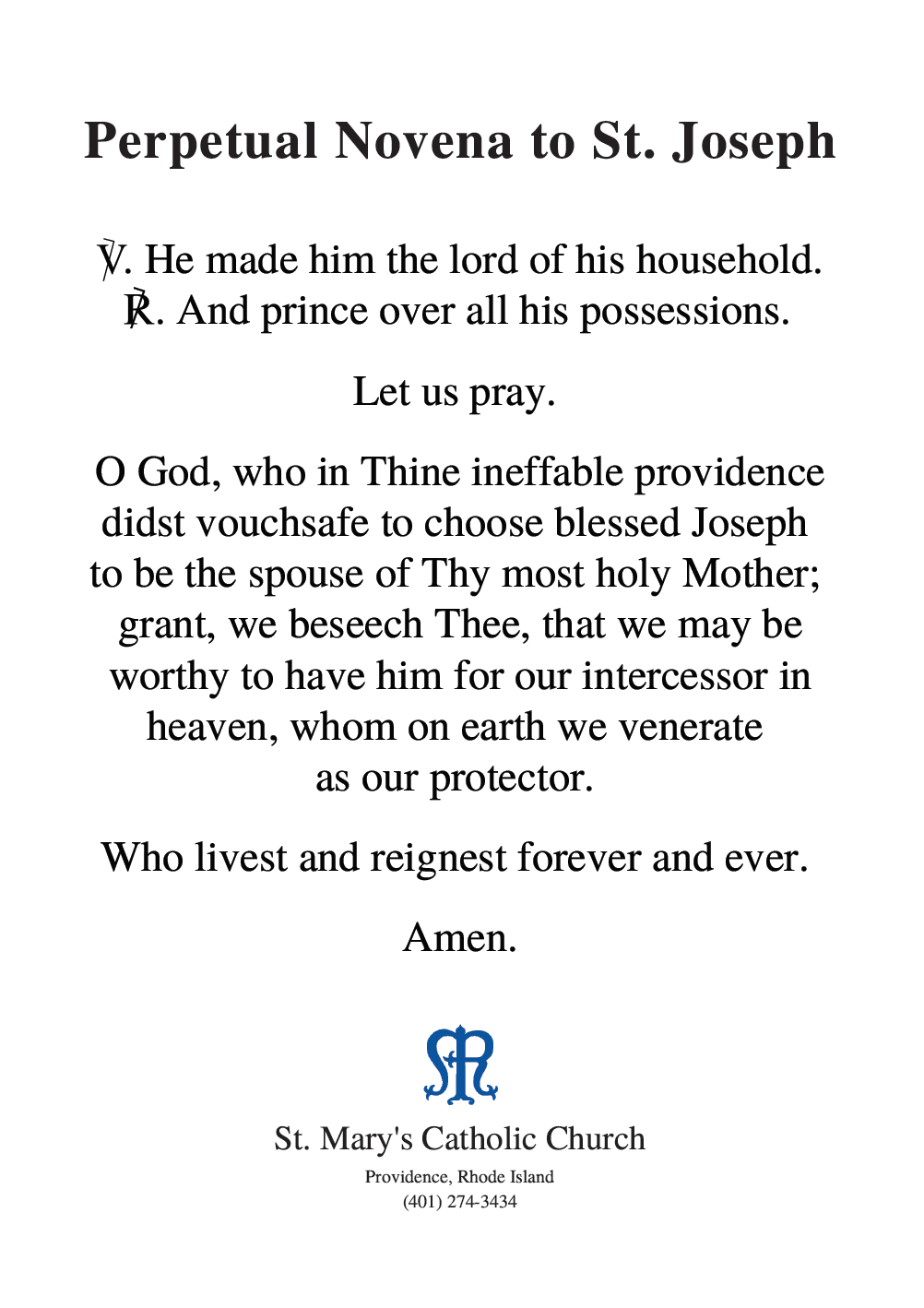 Perpetual Novena to Saint Joseph – St. Mary's Church on Broadway